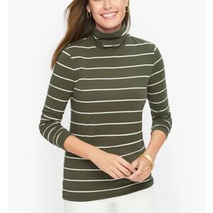 Talbots Olive and White Striped Tee Size Small